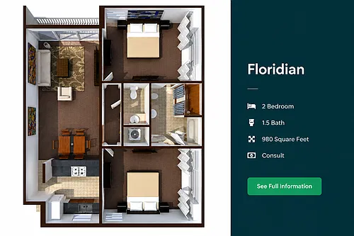 Floor plan 2 Bedrooms, 1 Bathroom