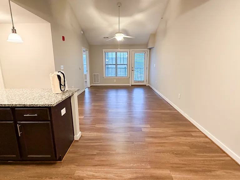 Third floor apartments feature vaulted ceilings in the living space.