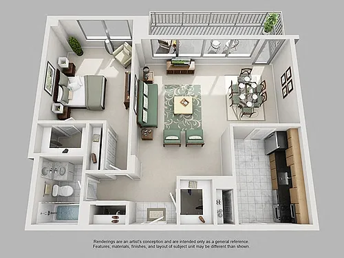 Floor plan 1 Bed, 1 Bath 884 SF 11A