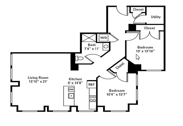 Floor plan 2 Bedroom 1 Bath