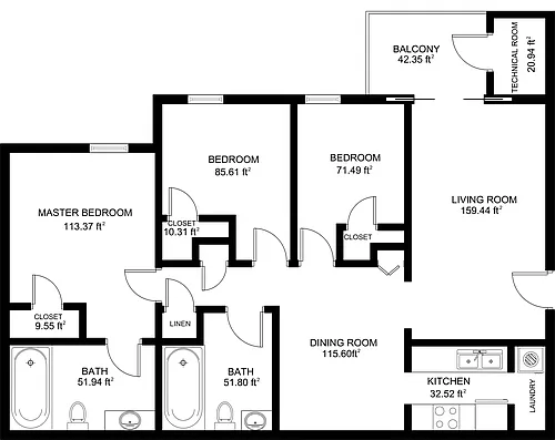 Floor plan 3 bed 2 bath