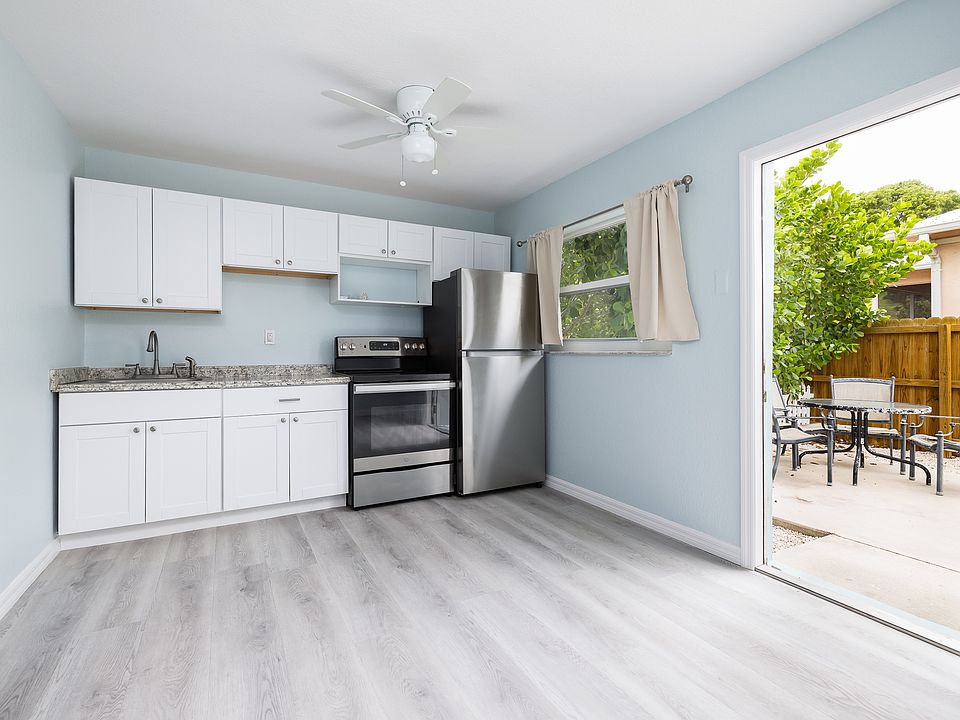 Nice size kitchen with full size Refrig Freezer with ice maker. No microwave but outlet is above stove for a small microwave.