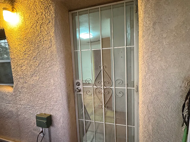 Security screen door front and back.