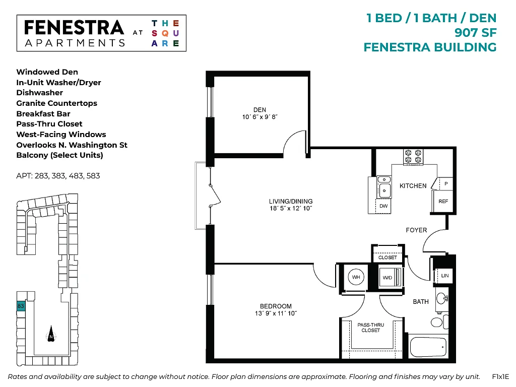 Floor plan Fenestra - 1 Bed / 1 Bath / Den