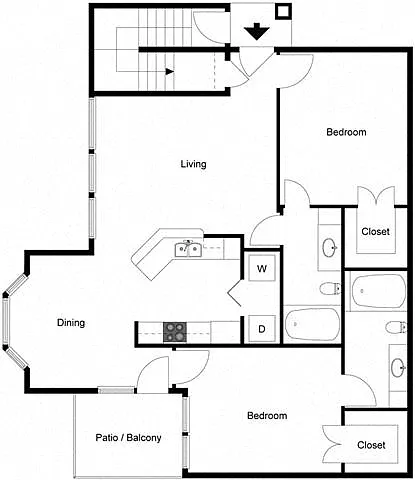 Floor plan 2 Bedroom 2 Bath - E2