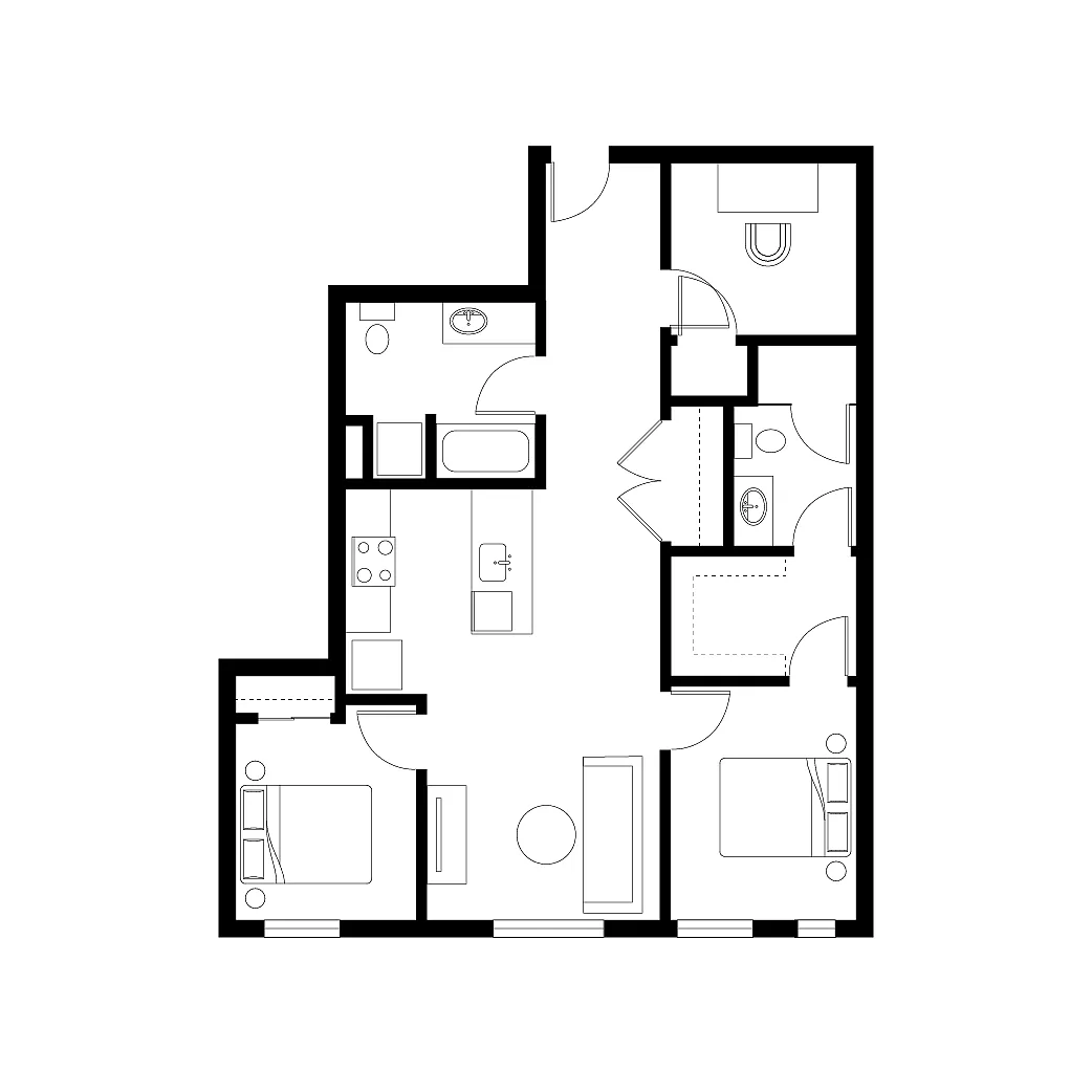 Floor plan 2 Bedroom 2 Bath - E4