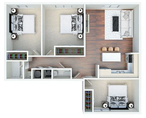 Floor plan Three Bedroom One and Half Bath