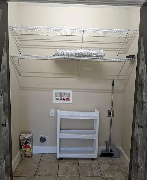 Laundry hook ups and storage.