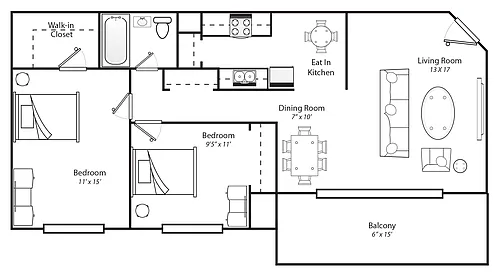 Floor plan 2 Bedroom 1 Bath - Affordable 60%