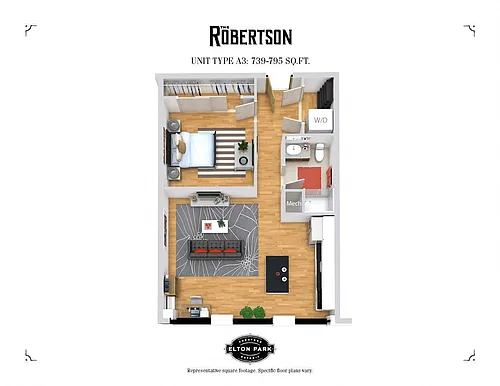 Floor plan The Robertson - 1 Bed 1 Bath