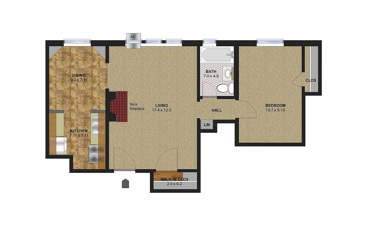 Floor plan Garfield - One Bedroom (A)