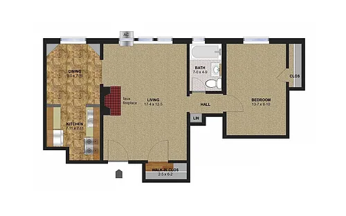 Floor plan Garfield - One Bedroom (A)