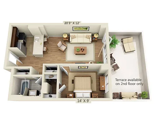 Floor plan One Bedroom A1L-R
