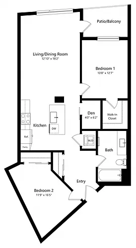 Floor plan Open Two Bedroom Den BD2