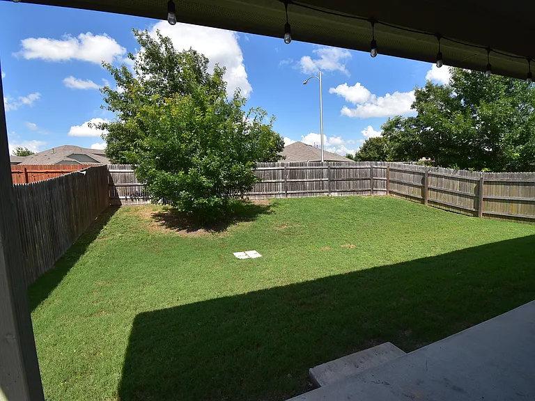 View from the covered patio on the back of the house.