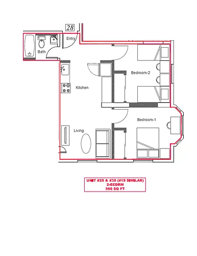 Floor plan Furnished 2Br 1 Bath