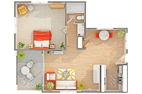 Floor plan 1 BR x 1 BA - Pikes Peak