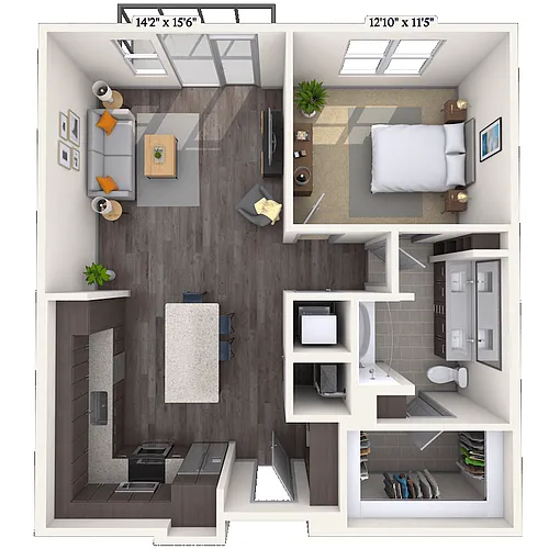 Floor plan Traditional 1x1 842-904 SF