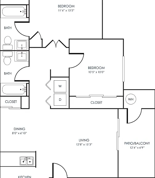 2 Bedroom 2 Bathroom Floorplan Diagram