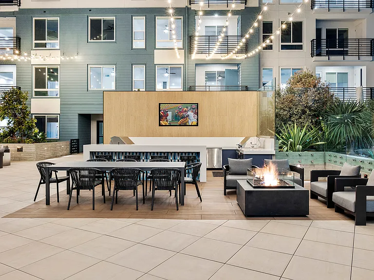 Outdoor lounge with grill and firepit