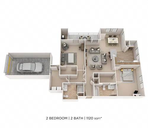 Floor plan Two Bedroom 2 Bath-1120 sqft