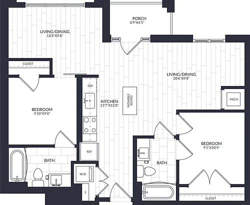 Floor plan 2 Bed/2 Bath-B2-3 LW ALT