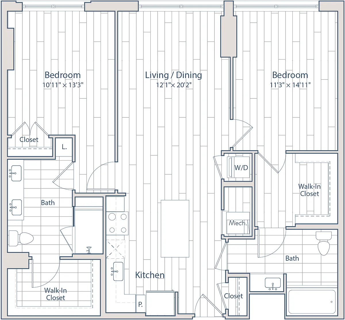 Floor plan 2 Bed/2 Bath-E2-3