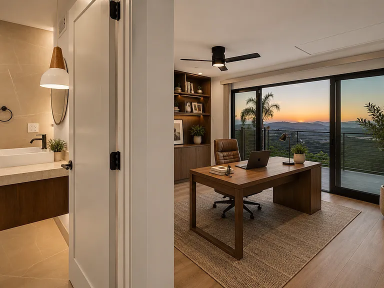 This is the Office/Bedroom and is the perfect room to be used as an office. It can also be used as playroom, workout room or bedroom. There are two doors into the adjacent bathroom, one is direct from this room and there is a second from the hallway.