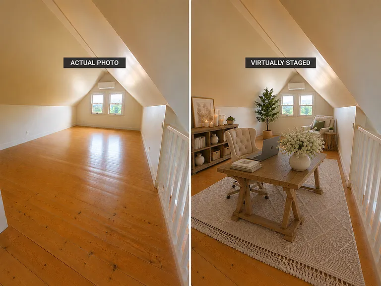 A versatile upper-level loft, perfect for a home office, creative studio, or cozy reading nook.