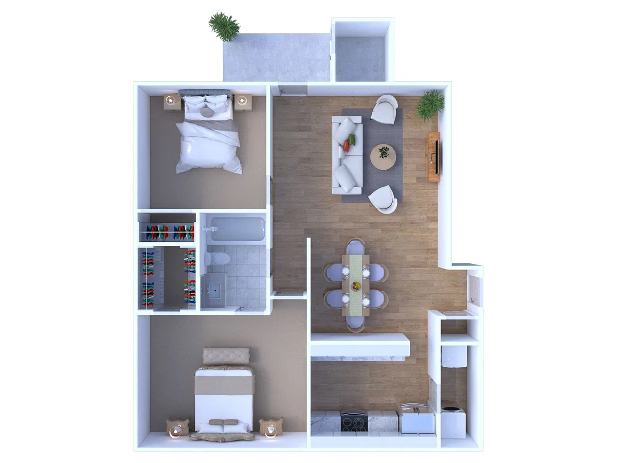 Floor plan 2 Bed 1 Bath | Classic