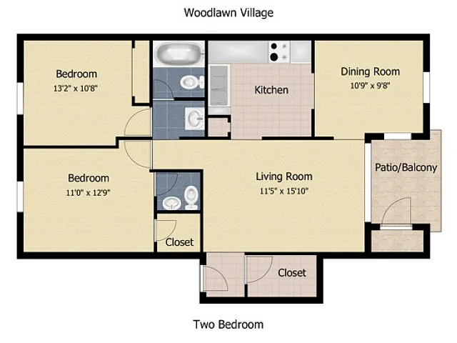 Floor plan 2 Bedroom 1.5 Bath