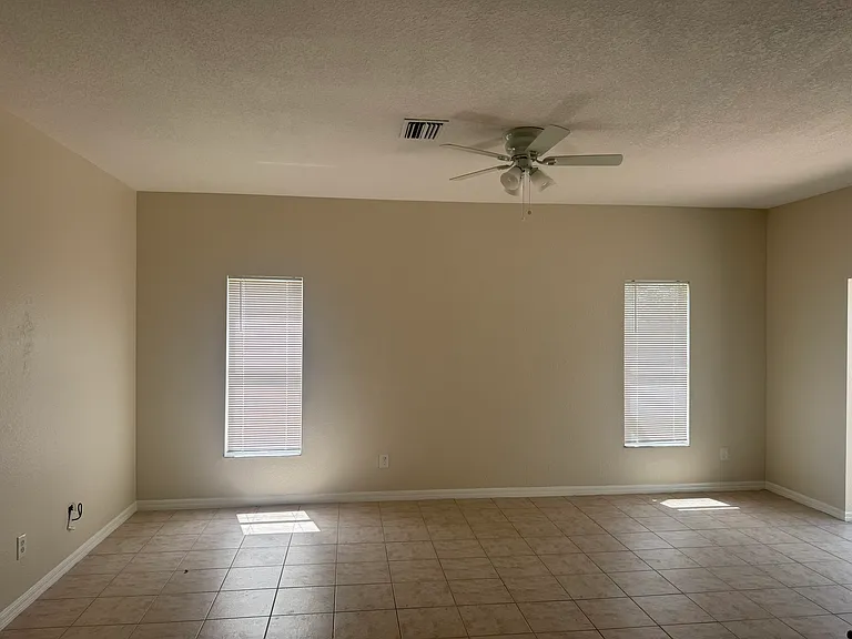 Family room view from dinette area and kitchen