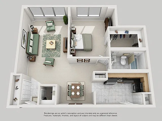Floor plan 1 Bed, 1 Bath 947 SF 11B