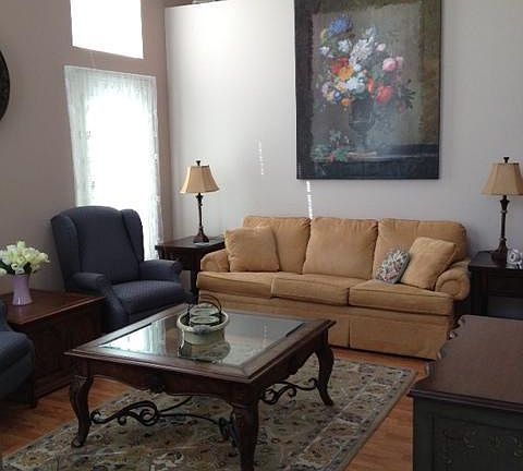 Living room with vaulted ceiling