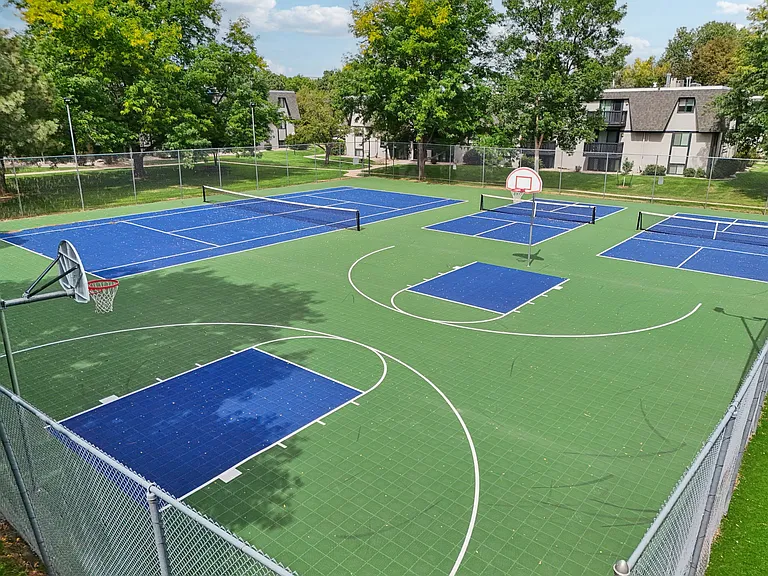 Tennis court, basketball court and two pickleball courts