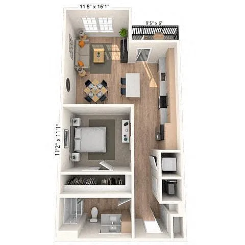 Floor plan A1.1 1x1 713 SF