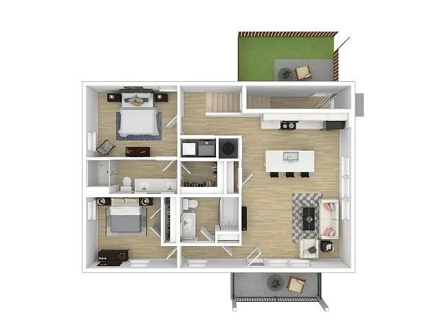 Floor plan 2br Stacked Duplex - Upper