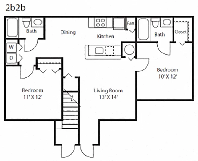Floor plan Two Bedroom Two Bathroom 60%