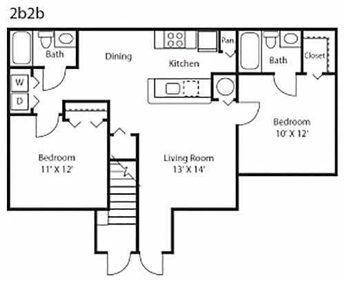 Floor plan Two Bedroom Two Bathroom 60%