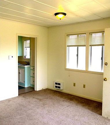 Large living area offers multiple choices for dining/living area