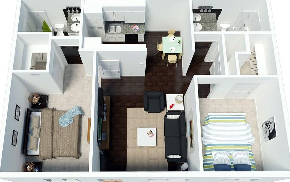 845sqft 2bed 2 bath split floorplan with w/d