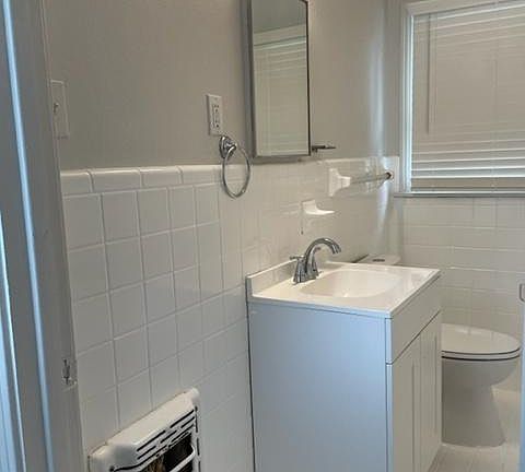 View of bathroom from hallway.