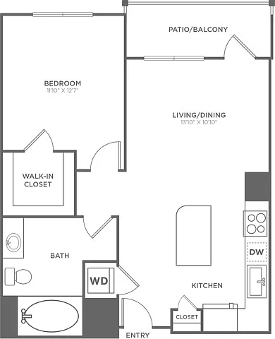 Floor plan One Bedroom One Bath (789 SF)