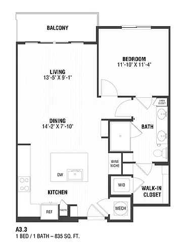 Floor plan 1 Bed/1 Bath