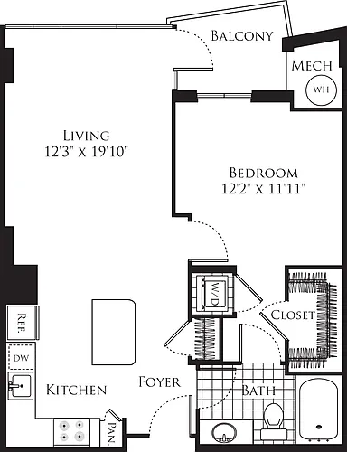 Floor plan 1 Bedroom- 730