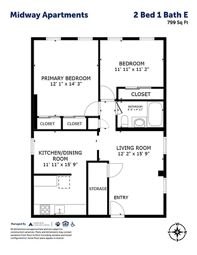 Floor plan 2 Bed 1 Bath E