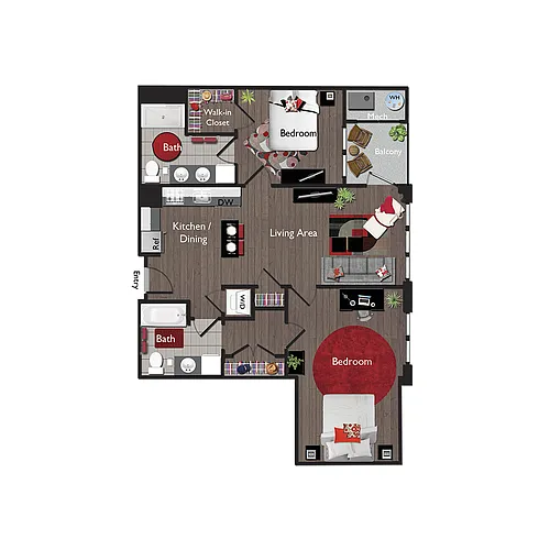 Floor plan Two Bedrooms/Two Bathrooms (C01C)