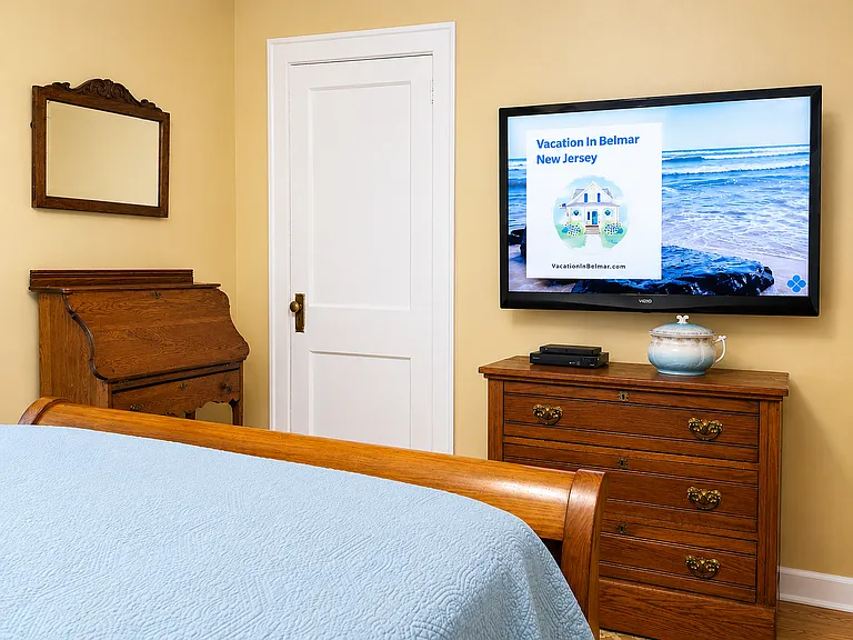 48-inch TV in main bedroom with a Firestick, streaming DVD player, and FiOS TV that also connects to Netflix.