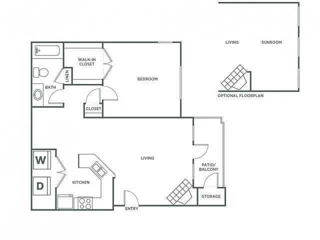 Floor plan One Bedroom One Bath (875 SF)