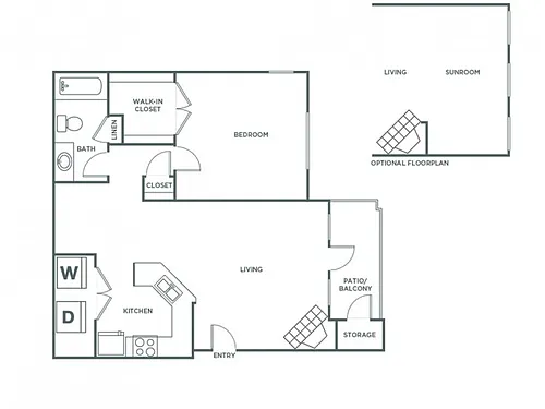 Floor plan One Bedroom One Bath (875 SF)